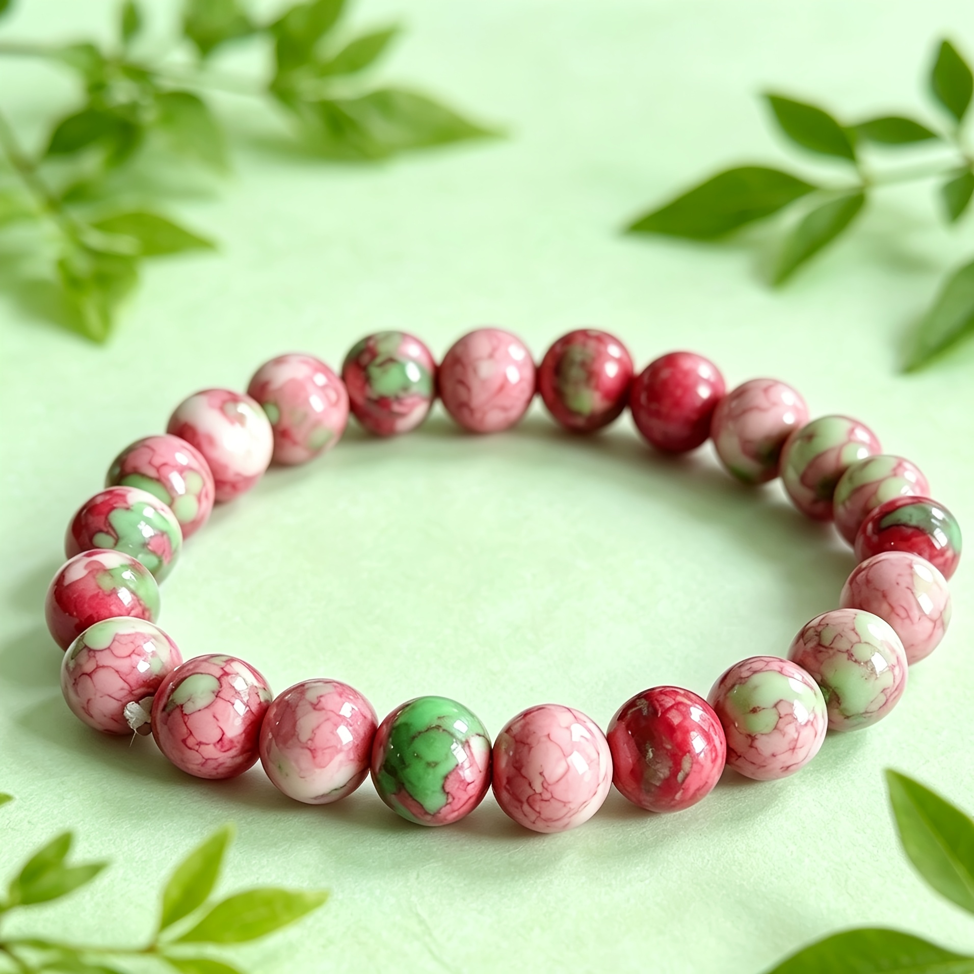 Christmas Red Green Natural Stone Beaded Bracelet, Gift
